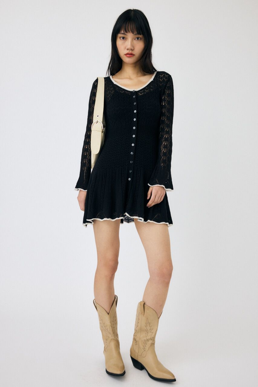 MOUSSY「EYELET LACE KNIT ミニドレス」|ワンピース|