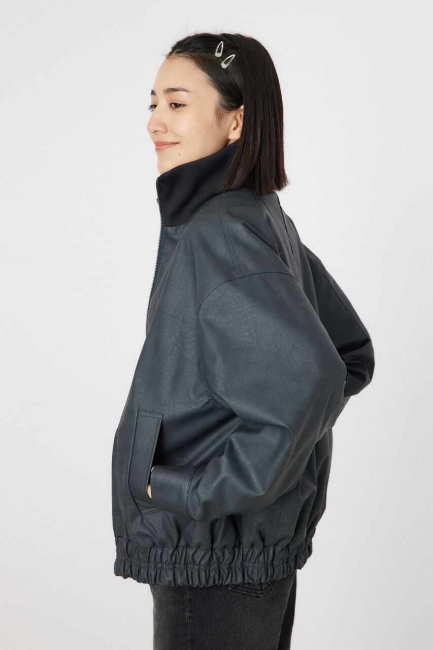 RODEO CROWNS「ヴィンテージFレザーハイネックリブブルゾン」|ブルゾン・スタジャン|