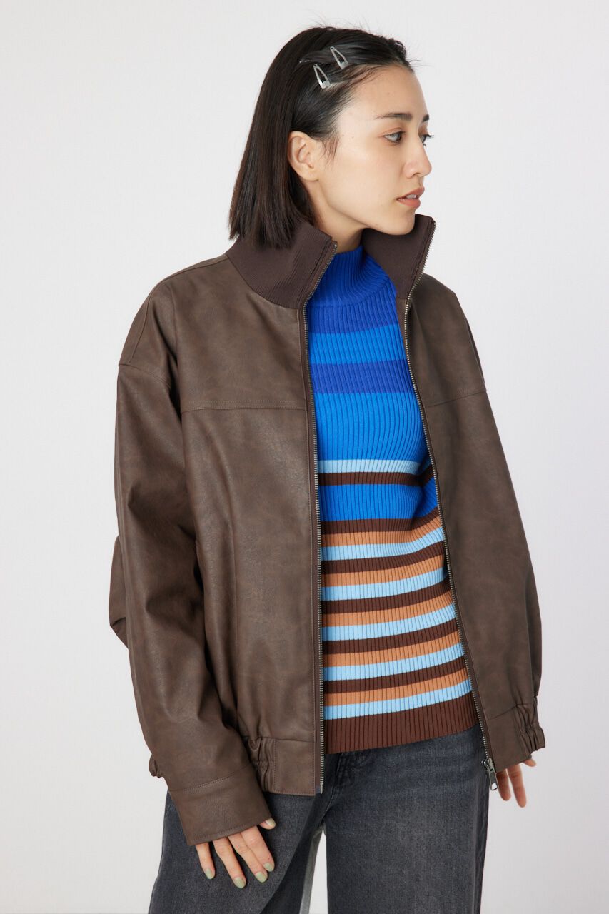 RODEO CROWNS「ヴィンテージFレザーハイネックリブブルゾン」|ブルゾン・スタジャン|BRN