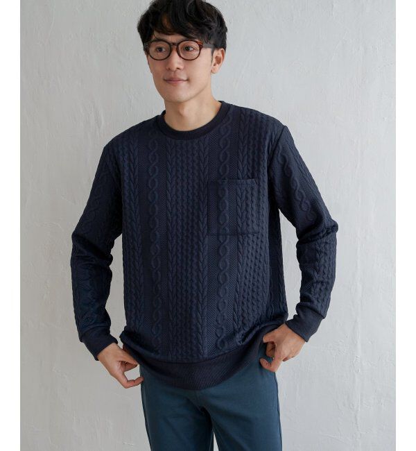 ikka「ふくれジャカードクルーネックプルオーバー」|パーカー|