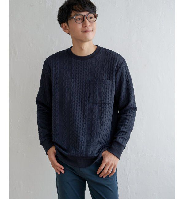 ikka「ふくれジャカードクルーネックプルオーバー」|パーカー|
