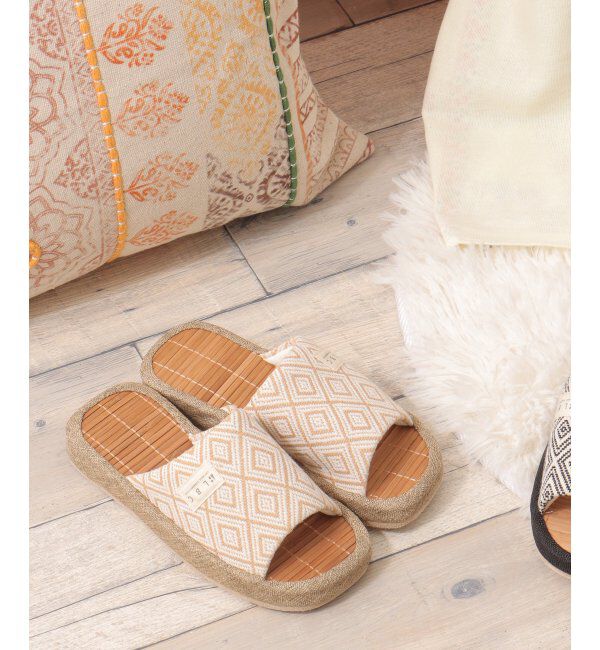 Lbc with Life「茶竹厚底幾何学スリッパ」|ルームシューズ|ベージュ