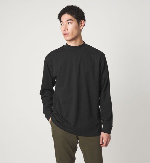 UNITED ARROWS green label relaxing「LONG FIBER COTTON クリア モックネック 長袖 Tシャツ」|Tシャツ・カットソー|BLACK