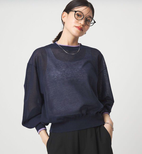 UNITED ARROWS green label relaxing「【WEB限定】＜at ease＞バイカラー シアー ニット プルオーバー」|ニット・セーター|