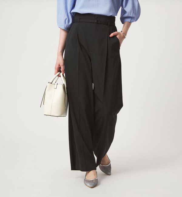 UNITED ARROWS green label relaxing「［size SHORT/TALLあり］サラフール ワイド パンツ ストレッチ 接触冷感 UVカット」|スラックス|BLACK