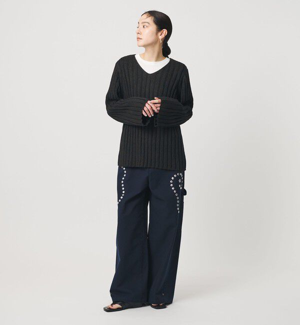 BEAUTY&YOUTH UNITED ARROWS「レーヨンブレンド ワイドリブ Vネックニットプルオーバー」|ニット・セーター|