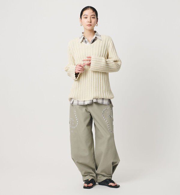 BEAUTY&YOUTH UNITED ARROWS「レーヨンブレンド ワイドリブ Vネックニットプルオーバー」|ニット・セーター|NATURAL