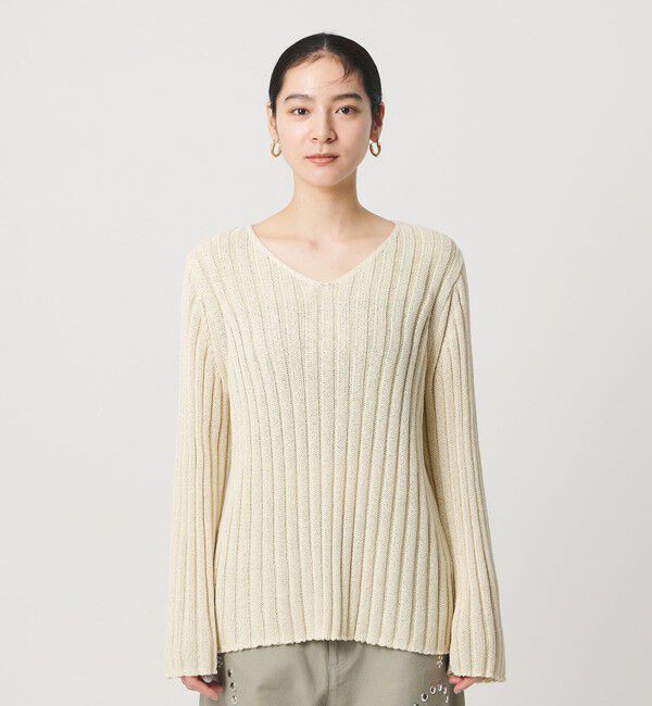 BEAUTY&YOUTH UNITED ARROWS「レーヨンブレンド ワイドリブ Vネックニットプルオーバー」|ニット・セーター|
