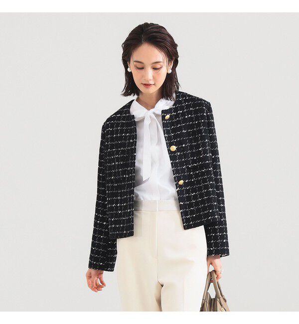 Demi-Luxe BEAMS 「ツイード ノーカラー ジャケット＊」|ダッフルコート|