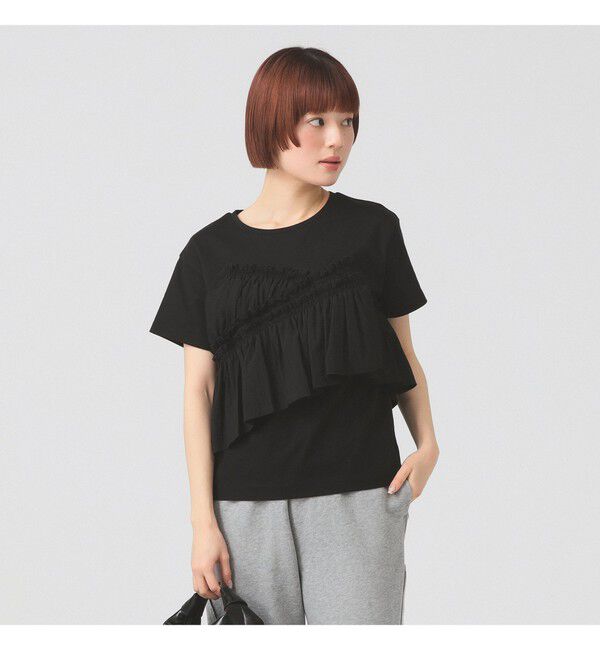 Ray BEAMS 「アシメ ギャザー フリル Tシャツ」|Tシャツ・カットソー|BLACK