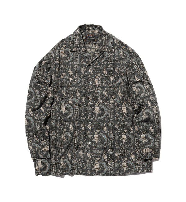 BEAMS PLUS「Open Collar Block Print」|シャツ・ブラウス|NAVY