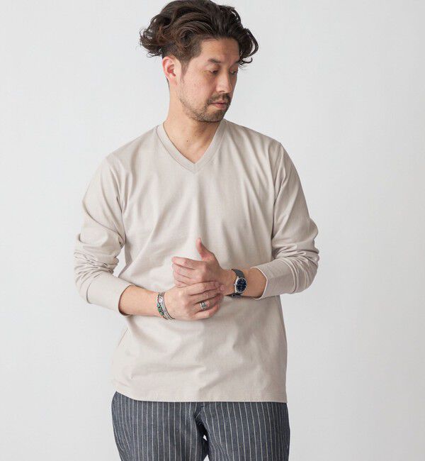 SHIPS「SHIPS: 抗菌・防臭 NANO-FINE(R) ハイゲージ Vネック Tシャツ (ロンT)」|Tシャツ・カットソー|