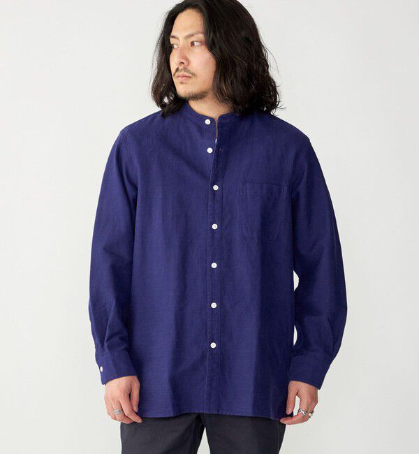 SHIPS「SHIPS: バンドカラー コットン ラミー シャツ アウター」|シャツ・ブラウス|コバルトブルー