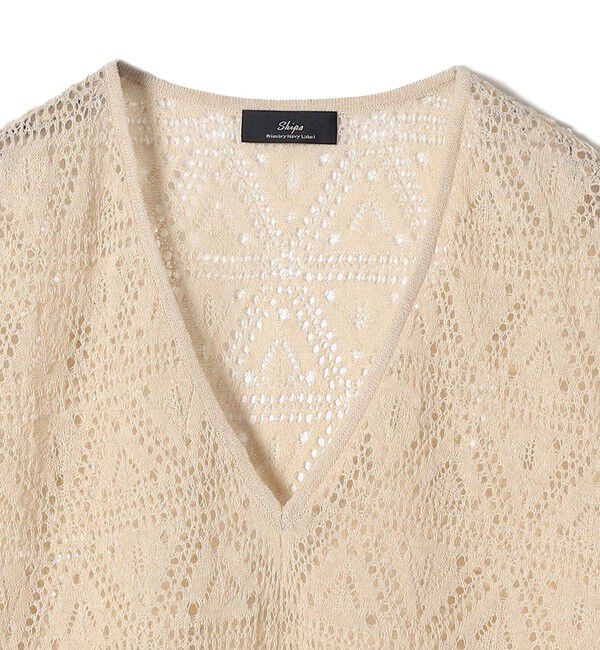 SHIPS for women「SHIPS Primary Navy Label:〈手洗い可能〉クロシェ風 レース ノースリ ニット」|ニット・セーター|