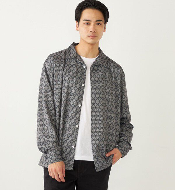SHIPS Colors 「SHIPS Colors:〈洗濯機可能〉メッシュ プリント シャツ」|シャツ・ブラウス|グレー