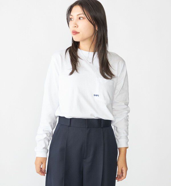 SHIPS「【WEB限定】SHIPS: マイクロ SHIPSロゴ ポケット ロングスリーブ Tシャツ (ロンT)」|Tシャツ・カットソー|