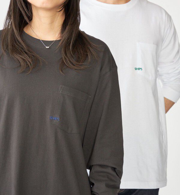 SHIPS「【WEB限定】SHIPS: マイクロ SHIPSロゴ ポケット ロングスリーブ Tシャツ (ロンT)」|Tシャツ・カットソー|