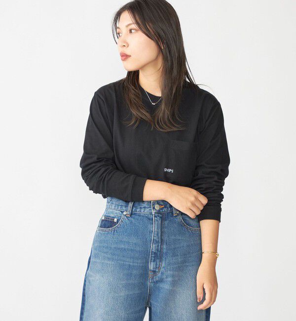 SHIPS「【WEB限定】SHIPS: マイクロ SHIPSロゴ ポケット ロングスリーブ Tシャツ (ロンT)」|Tシャツ・カットソー|