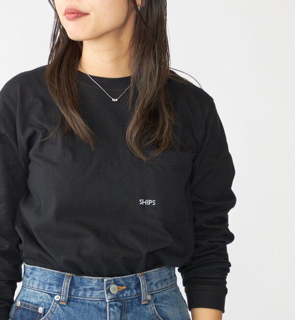 SHIPS「【WEB限定】SHIPS: マイクロ SHIPSロゴ ポケット ロングスリーブ Tシャツ (ロンT)」|Tシャツ・カットソー|