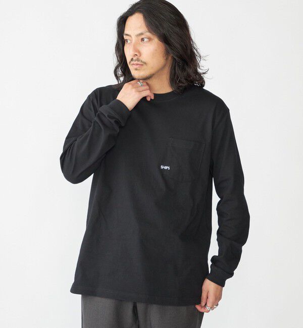 SHIPS「【WEB限定】SHIPS: マイクロ SHIPSロゴ ポケット ロングスリーブ Tシャツ (ロンT)」|Tシャツ・カットソー|