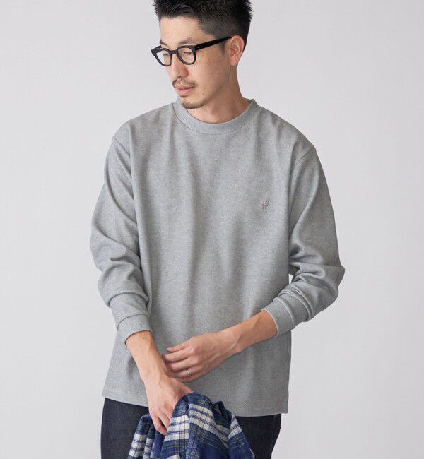 SHIPS「【WEB限定】SHIPS:〈抗菌・防臭〉ワンポイント ロゴ バーズアイ クルーネック 長袖 Tシャツ」|Tシャツ・カットソー|ライトグレー