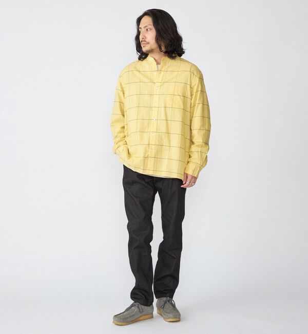 SHIPS「SHIPS: コットン シルク ペールチェック バンドカラー ロングスリーブ シャツ」|シャツ・ブラウス|