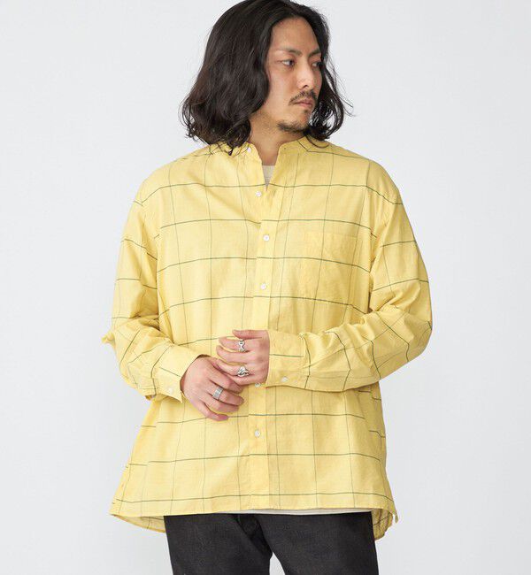 SHIPS「SHIPS: コットン シルク ペールチェック バンドカラー ロングスリーブ シャツ」|シャツ・ブラウス|