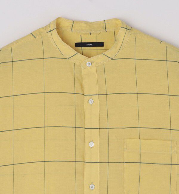 SHIPS「SHIPS: コットン シルク ペールチェック バンドカラー ロングスリーブ シャツ」|シャツ・ブラウス|