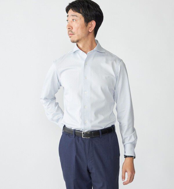 SHIPS「SHIPS: ジャージー ロンドンストライプ ワンピースカラー シャツ」|シャツ・ブラウス|グレー系