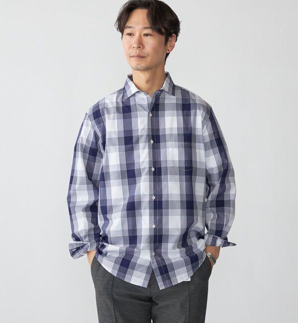 SHIPS「SHIPS: ワイドカラー ネイビー バリエーション チェック シャツ」|シャツ・ブラウス|ホワイト