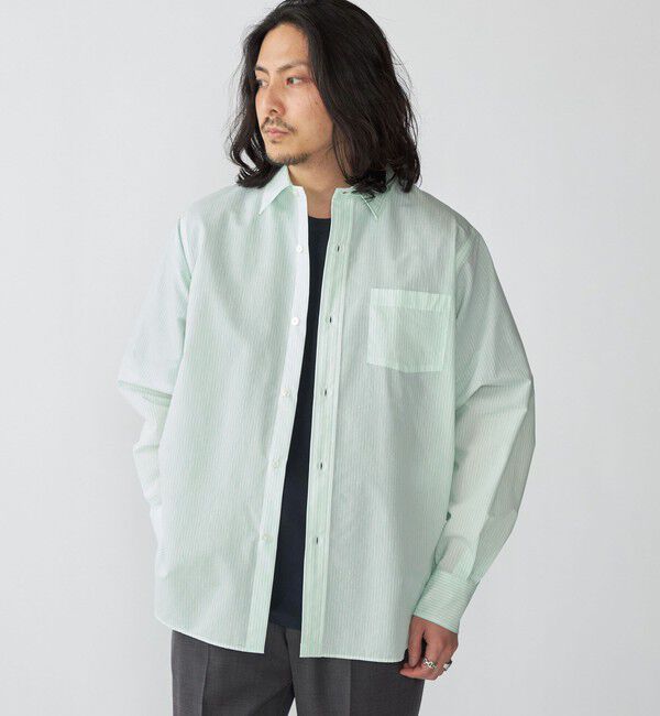 SHIPS「SHIPS: レギュラーカラー エアリー コットン ロングスリーブ シャツ」|シャツ・ブラウス|ライトグリーン