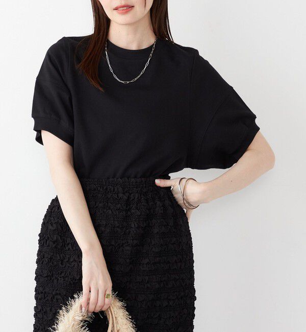 SHIPS Colors 「SHIPS Colors:〈洗濯機可能〉ミニ裏毛 デザインスリーブ トップス」|Tシャツ・カットソー|ブラック