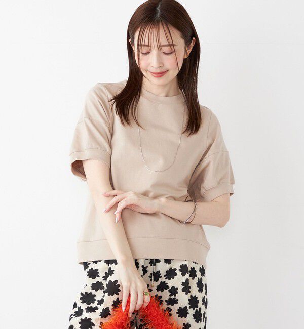 SHIPS Colors 「SHIPS Colors:〈洗濯機可能〉ミニ裏毛 デザインスリーブ トップス」|Tシャツ・カットソー|ベージュ