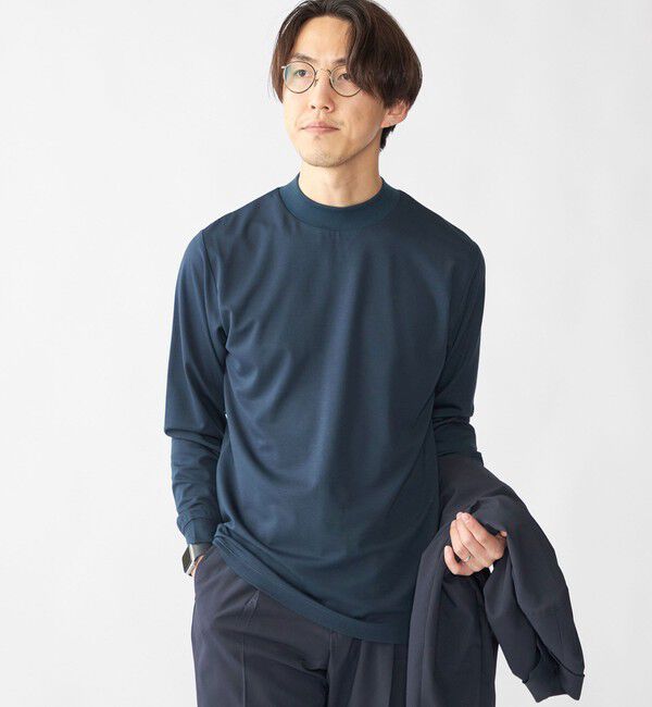 SHIPS「【WEB限定】SHIPS: ポンチ モックネック ロングスリーブ Tシャツ」|Tシャツ・カットソー|ネイビー
