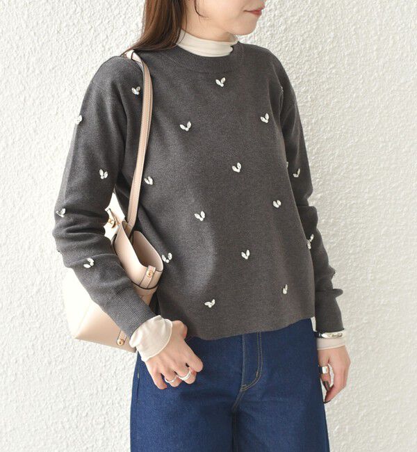 SHIPS Colors 「SHIPS Colors:〈手洗い可能〉ビジュー クルーネック プルオーバー◇」|ニット・セーター|ダークグレー