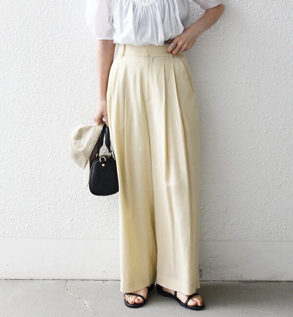 SHIPS any「《予約》SHIPS any:〈洗濯機可能〉リネンミックス 2タック テーパード パンツ」|その他|クリーム