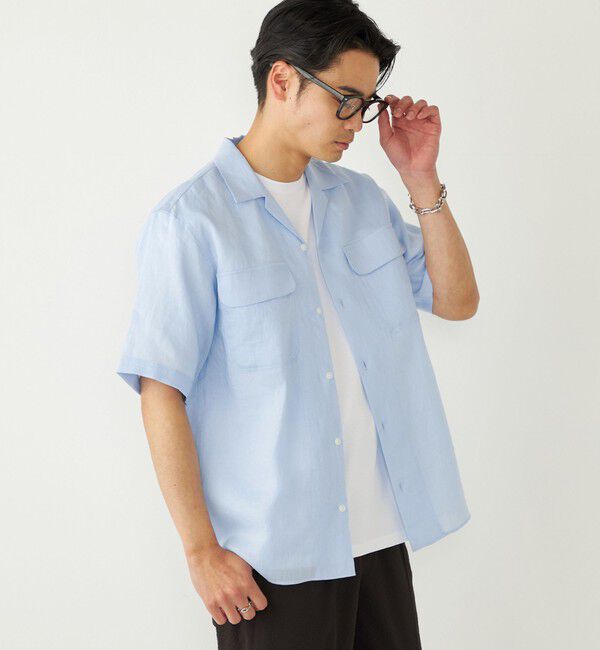 SHIPS Colors 「SHIPS Colors:ラミー 100% オープンカラー ショートスリーブ シャツ」|シャツ・ブラウス|ライトブルー