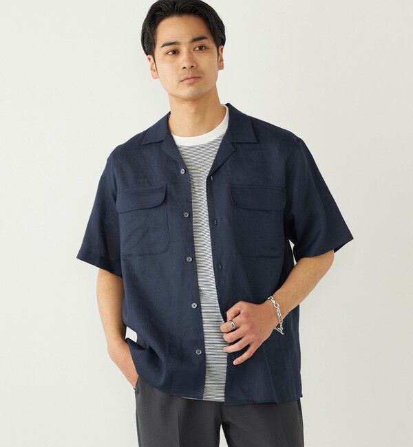 SHIPS Colors 「SHIPS Colors:ラミー 100% オープンカラー ショートスリーブ シャツ」|シャツ・ブラウス|ネイビー