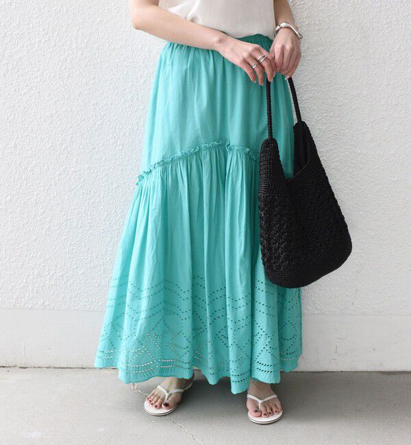 SHIPS Colors 「SHIPS Colors:〈手洗い可能〉スカラップ レース スカート」|フレア|ライトブルー