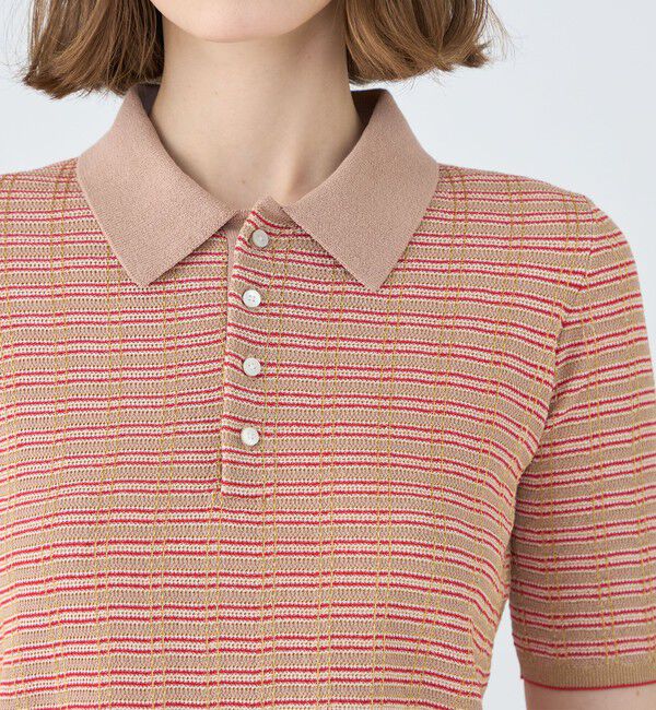 MACPHEE「コットンナイロンラメチェック ポロプルオーバー」|ニット・セーター|