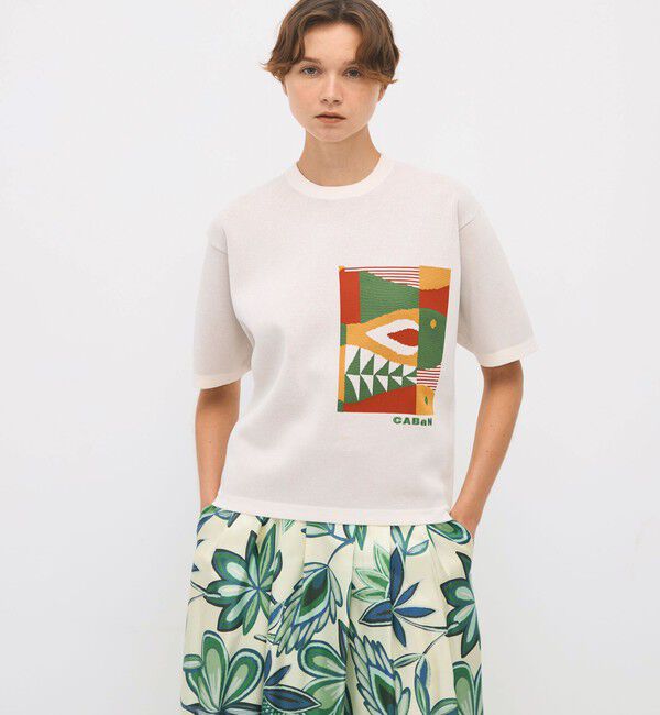 CABaN「CABaN フィッシュジャカード ハーフスリーブプルオーバー」|ニット・セーター|