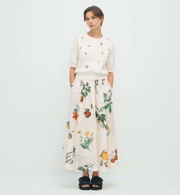 CABaN「シルク Green Showerプリント フレアスカート」|スカート|