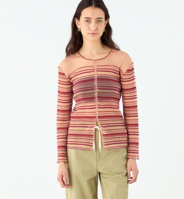 MACPHEE「シアーボーダー クルーネックカーディガン」|カーディガン|