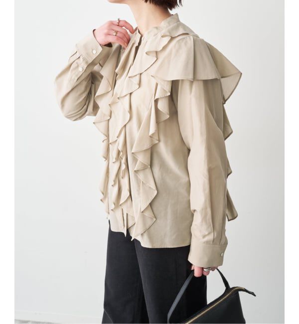 Spick and Span「スタンドカラーラッフルフリルブラウス」|シャツ・ブラウス|