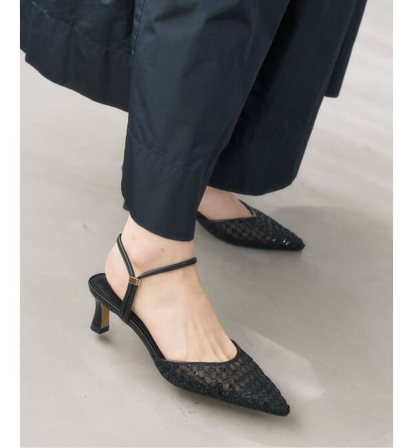  「5cmポインテッドフラワースパンコールミュール」|パンプス|ブラック C