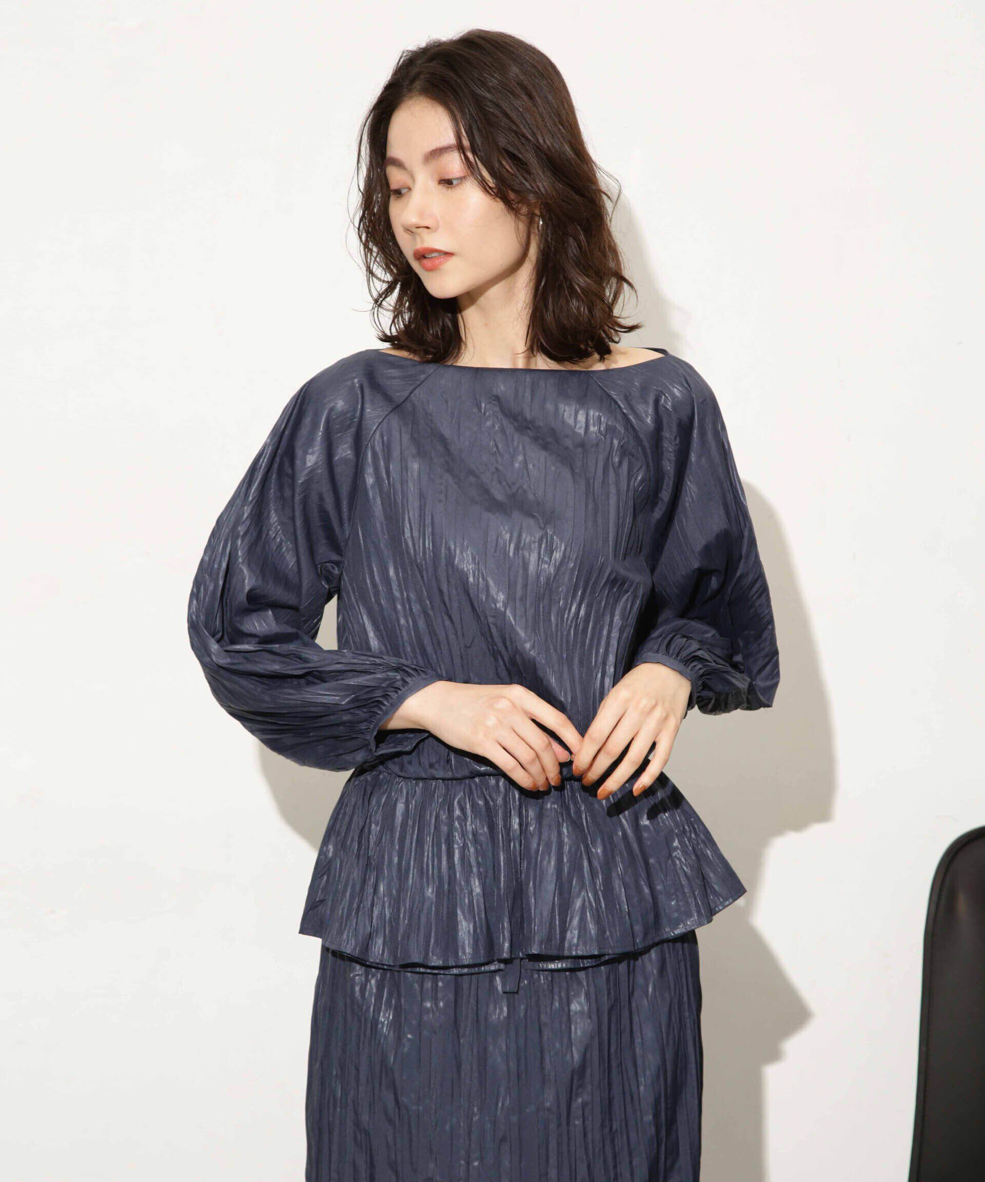 nano･universe「チンツサテンプリーツブラウス（セットアップ可）」|シャツ・ブラウス|