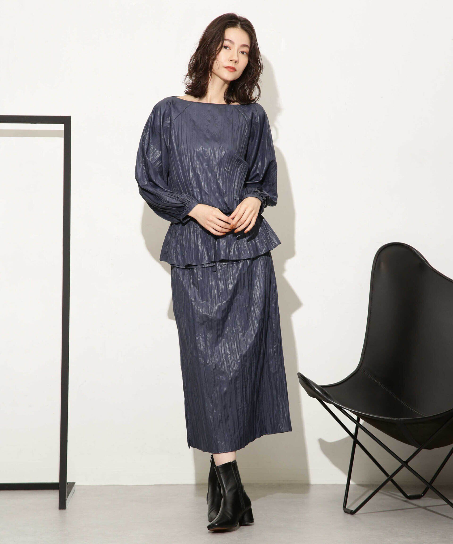 nano･universe「チンツサテンプリーツブラウス（セットアップ可）」|シャツ・ブラウス|