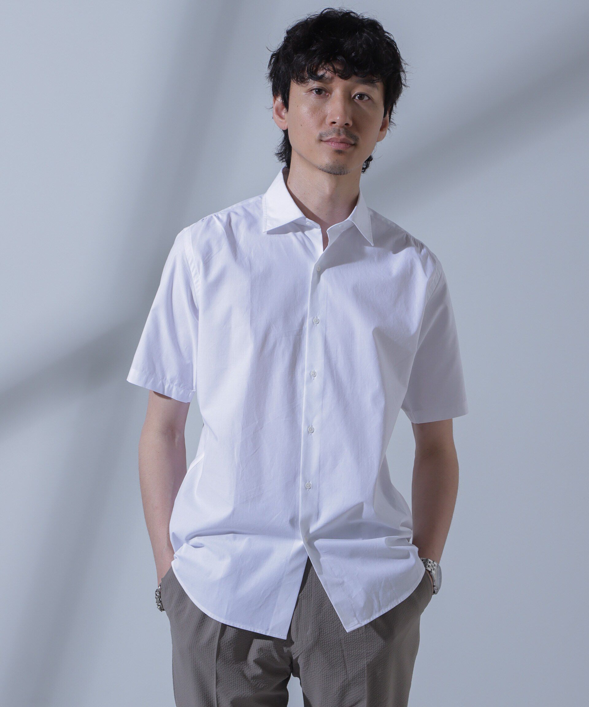 nano･universe「「N SHIRTS」AntiSoaked(R)汗染み防止セミワイドカラーシャツ半袖」|シャツ・ブラウス|