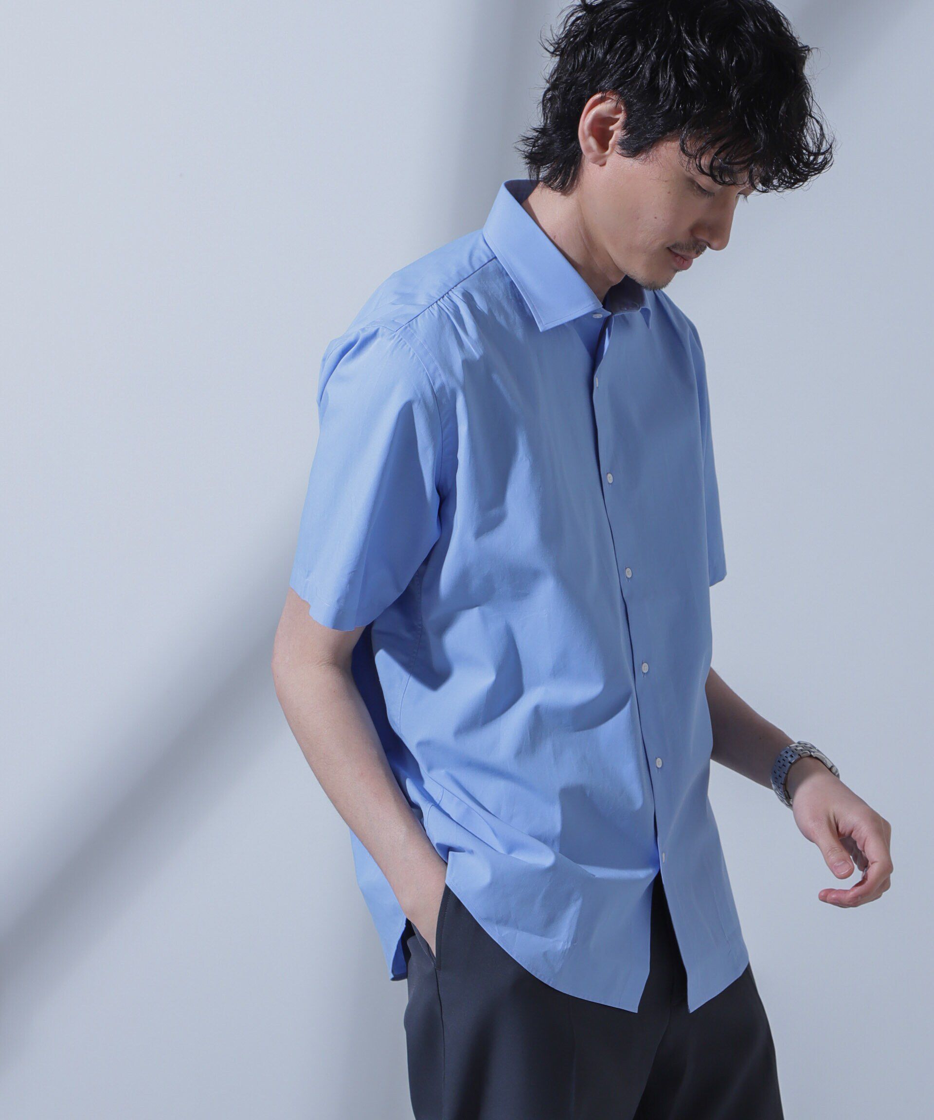 nano･universe「「N SHIRTS」AntiSoaked(R)汗染み防止セミワイドカラーシャツ半袖」|シャツ・ブラウス|サックス5