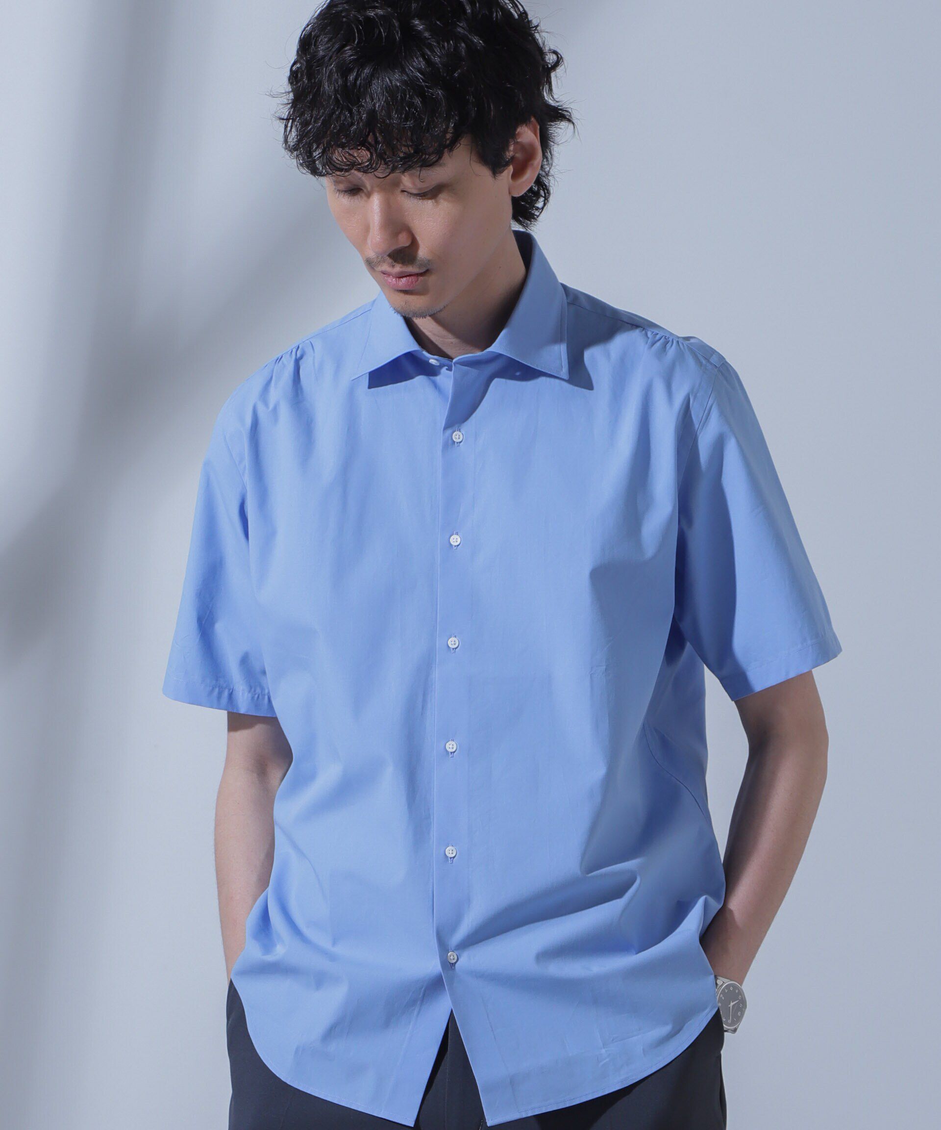 nano･universe「「N SHIRTS」AntiSoaked(R)汗染み防止セミワイドカラーシャツ半袖」|シャツ・ブラウス|